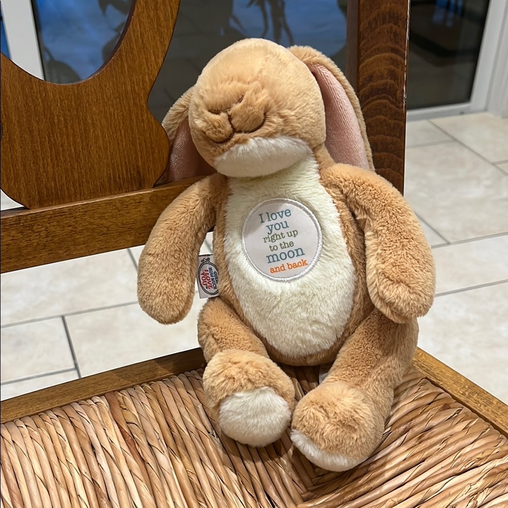 Tan Plush Bunny with Embroidered Message